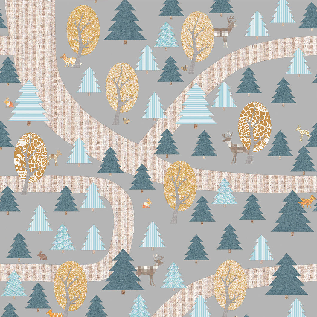 Papier peint forêt enchantée grise, Inke