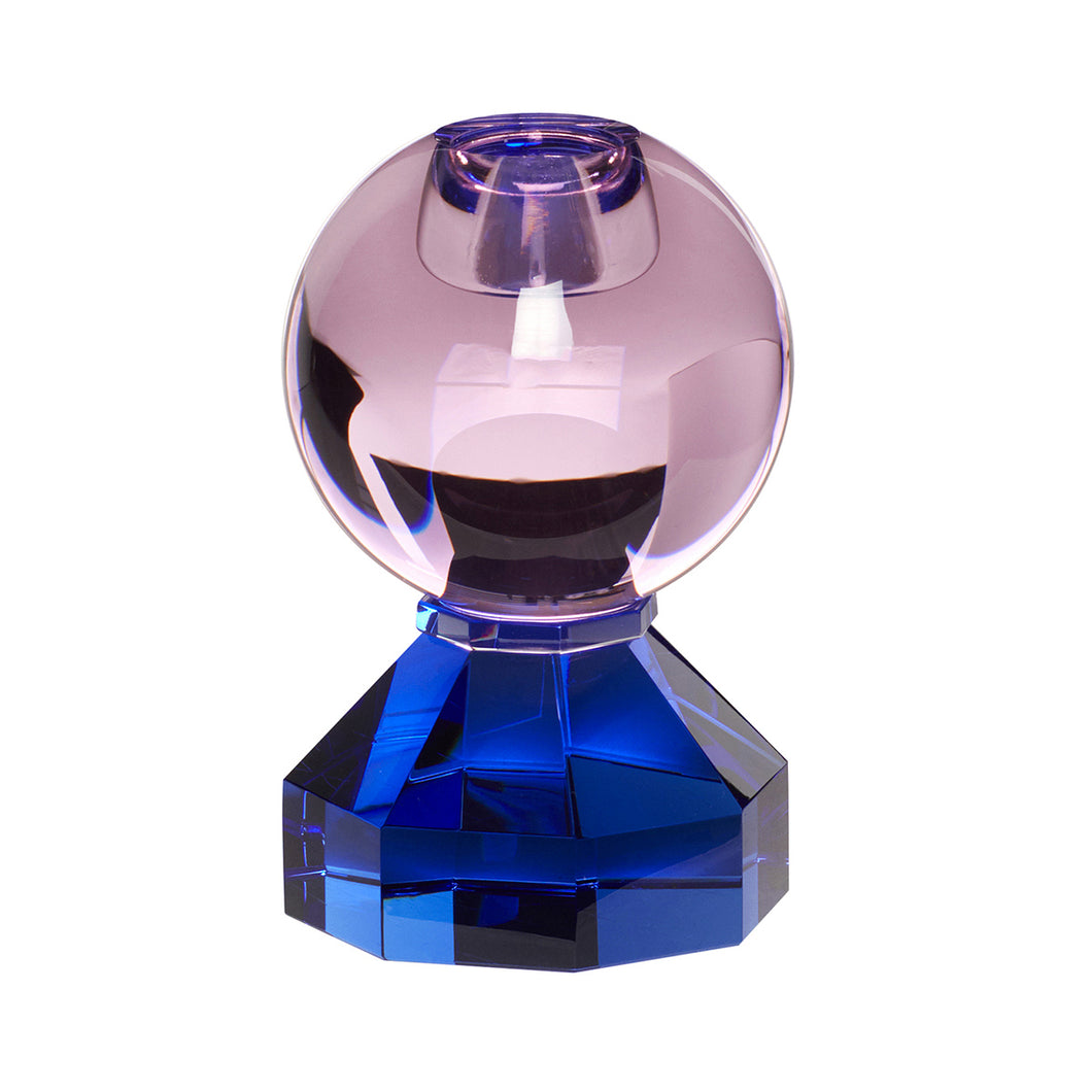 Bougeoir en cristal et verre bleu & rose, Hübsch